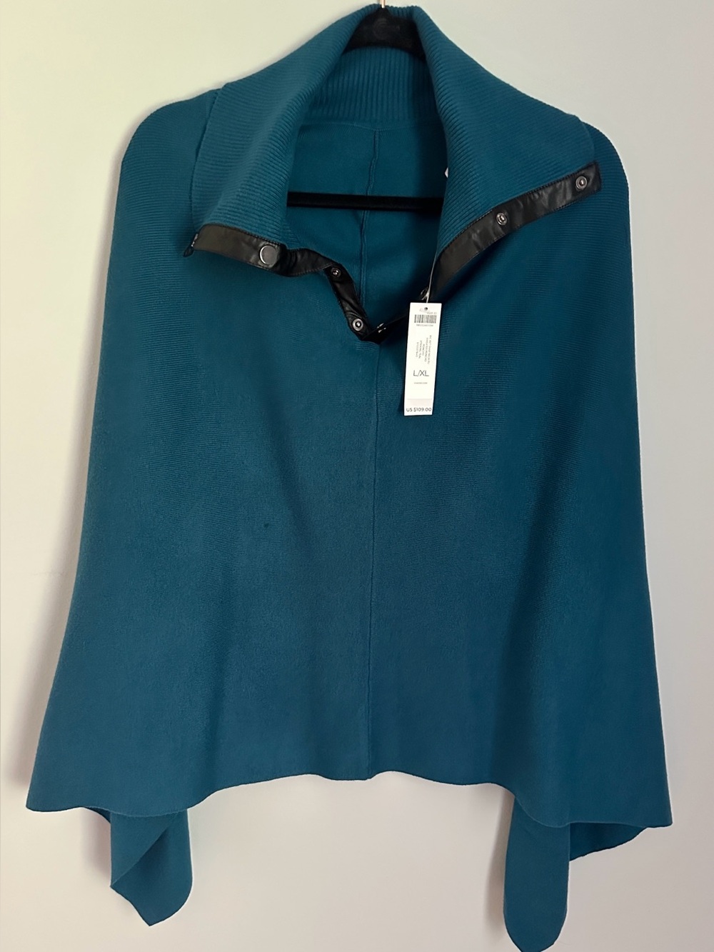 Chico's Teal Ribbed Knit Topper Poncho